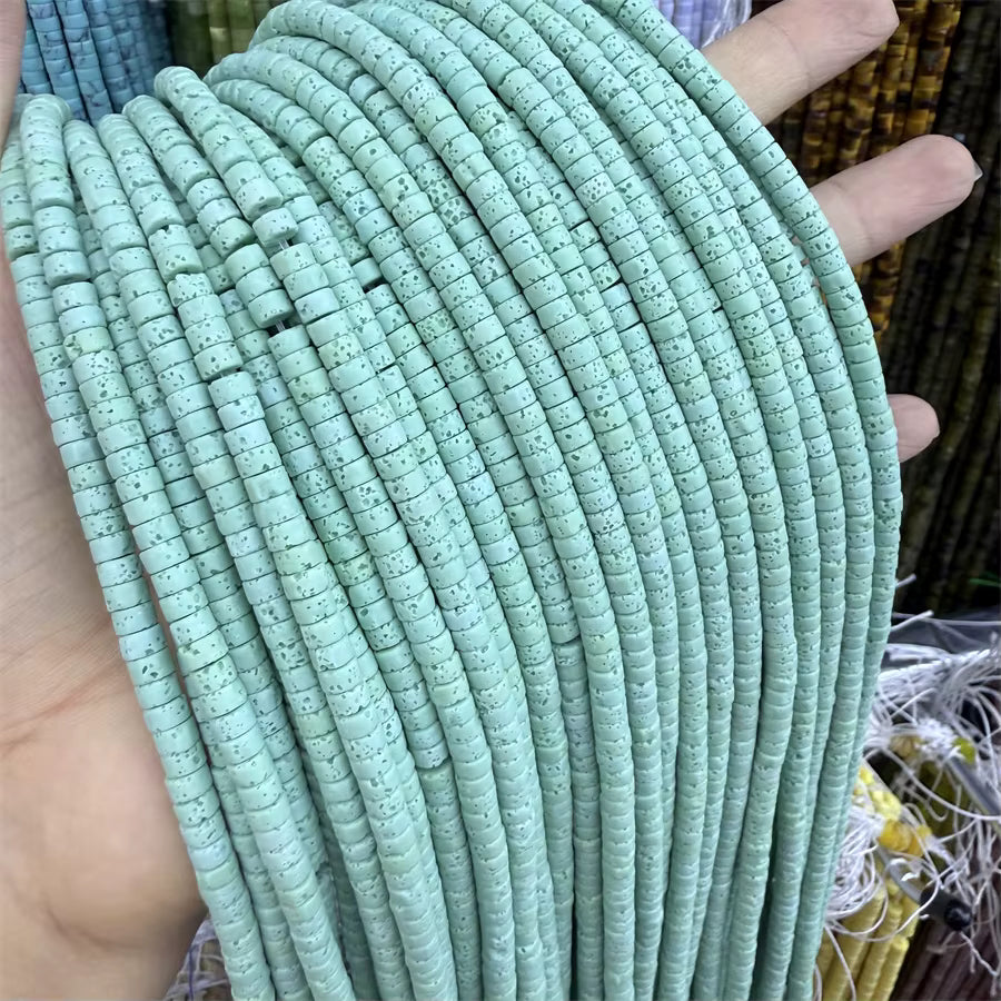 Volcanic Rock Heishi cut 2x4mm 150 beads, approx 15" strands