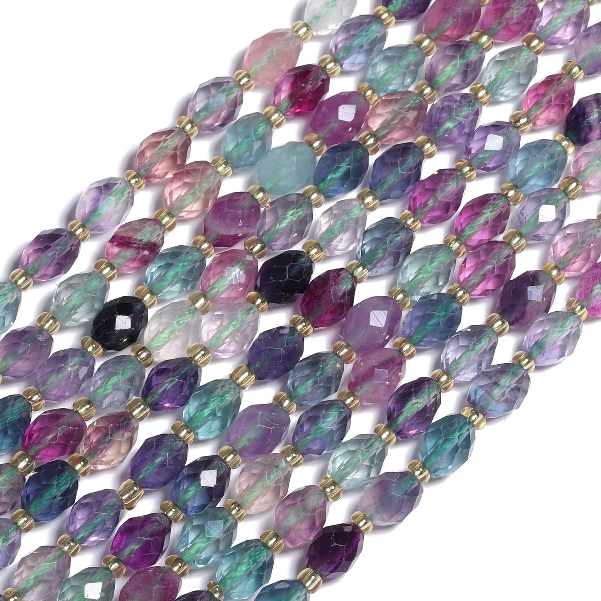 Image of fluorite Gemstone Beads, Faceted Olive Shape 6x8mm approx 15" strands
