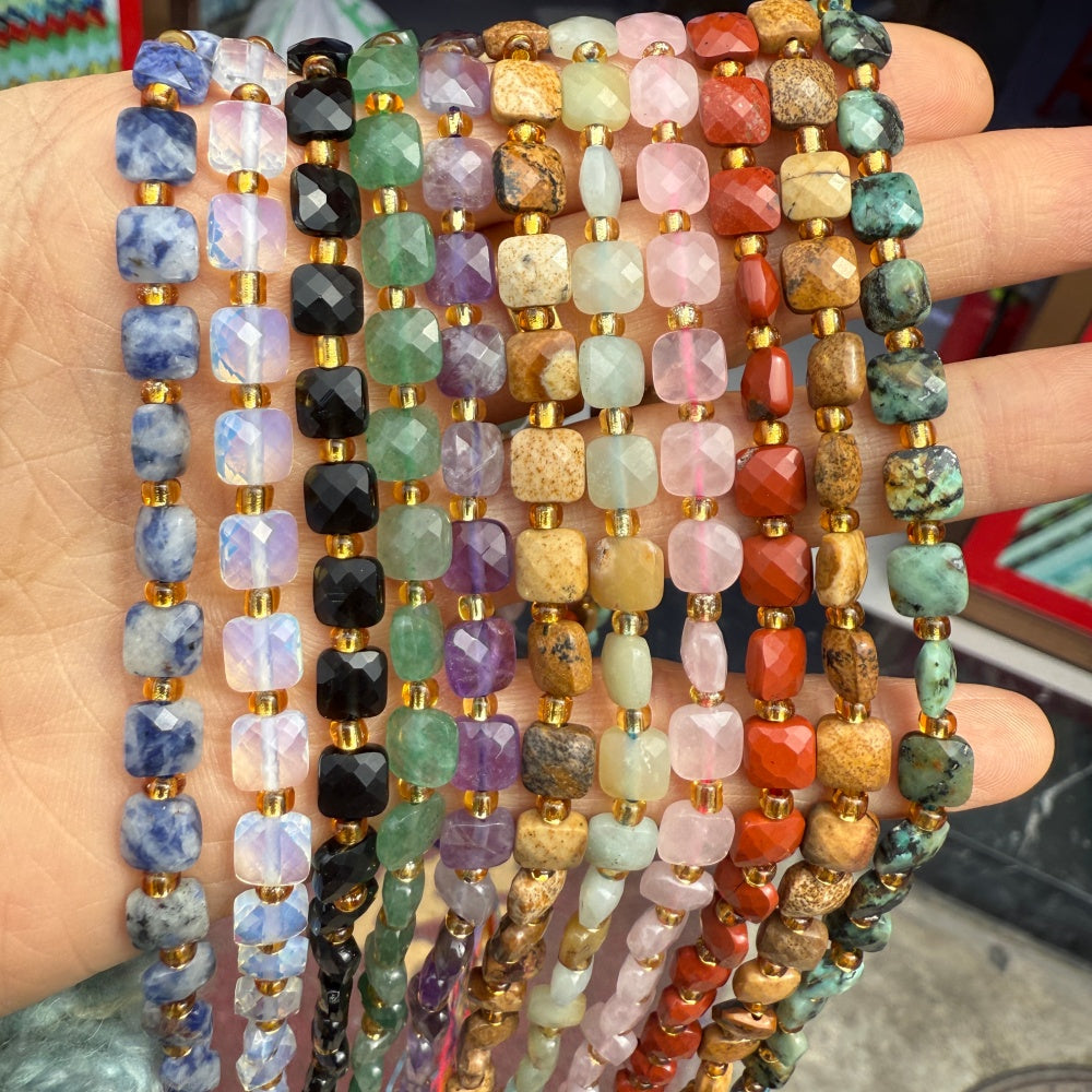 New 6mm Square Faceted Gemstone Beads 23 beads on a strand!