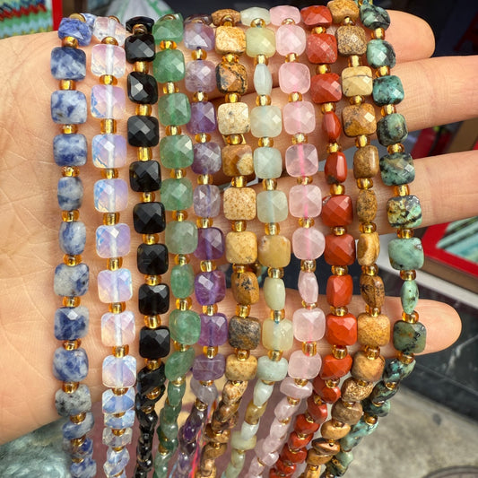 New 6mm Square Faceted Gemstone Beads 23 beads on a strand!