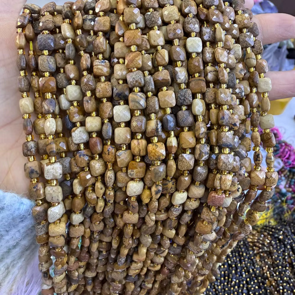 New 6mm Square Faceted Gemstone Beads 23 beads on a strand!