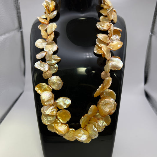 BabS Creation 14kt Gold Clasp and beads with golden Keishi Pearls 16"