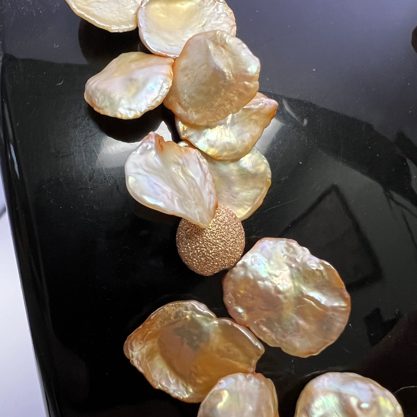 BabS Creation 14kt Gold Clasp and beads with golden Keishi Pearls 16"