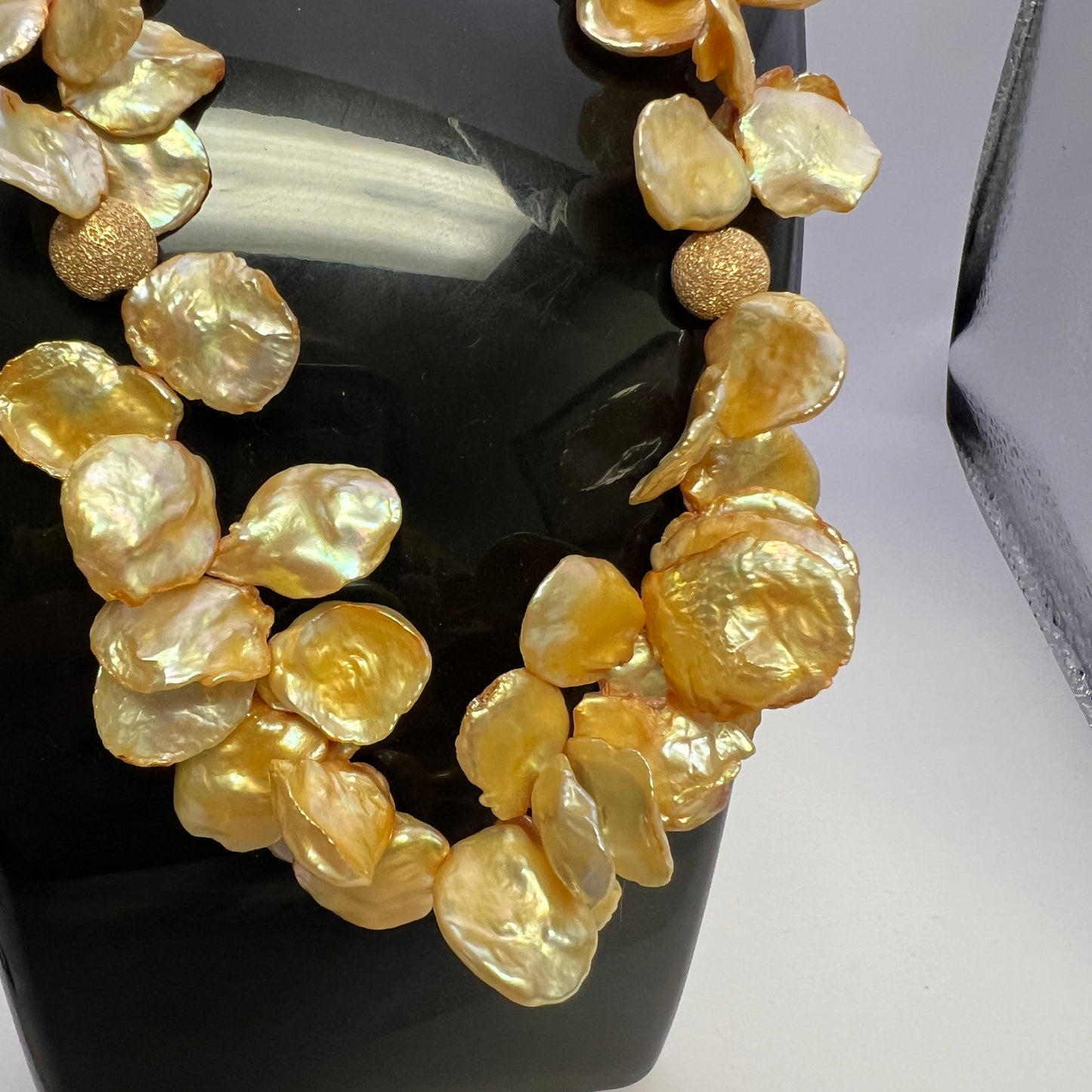 BabS Creation 14kt Gold Clasp and beads with golden Keishi Pearls 16"