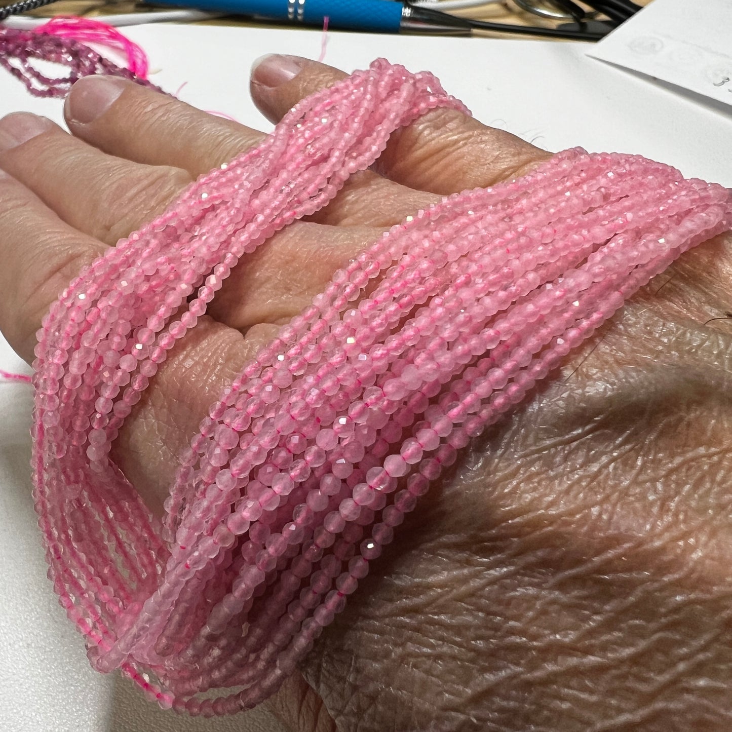 Rose Quartz 2mm faceted round beads 16" No Treatments
