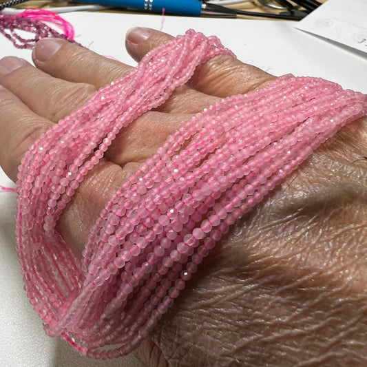 Rose Quartz 2mm faceted round beads 16" No Treatments