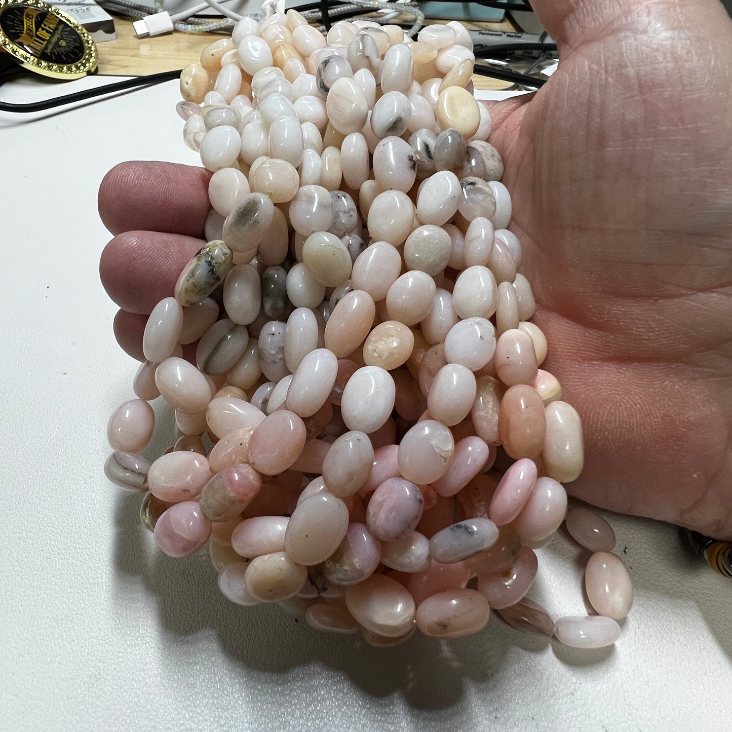 Opal beads, Peruvian Pink approx 9x11 16" strands