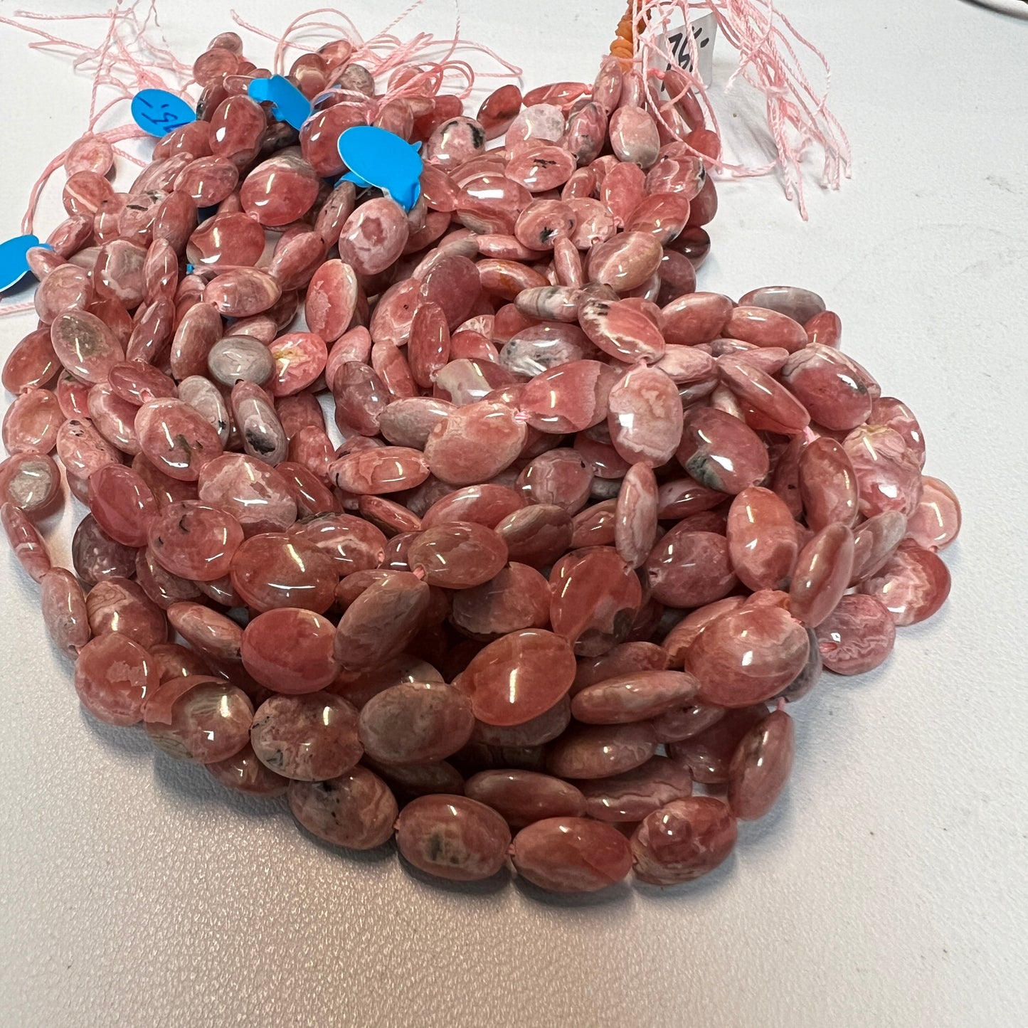 Rhodochrosite Oval Flat beads from Argentina approx 9x12 16" Natural