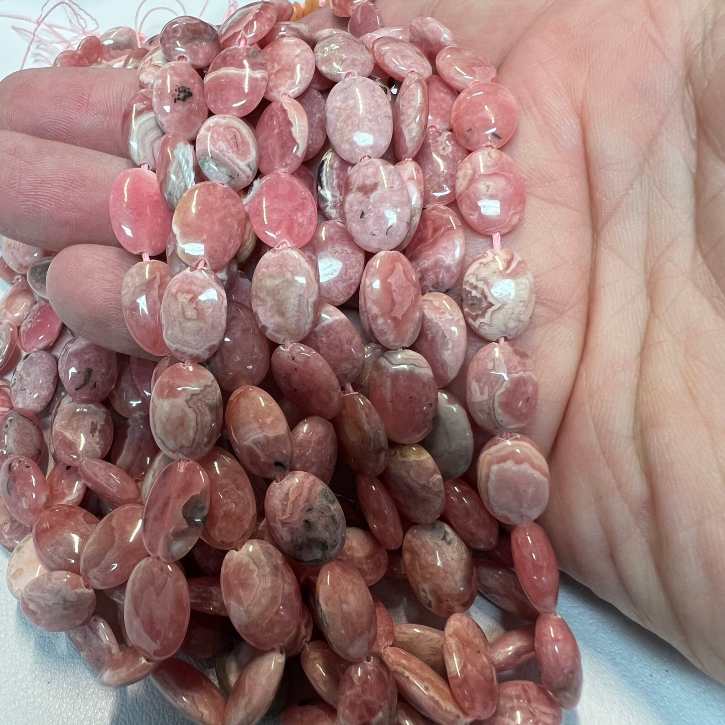 Rhodochrosite Oval Flat beads from Argentina approx 9x12 16" Natural
