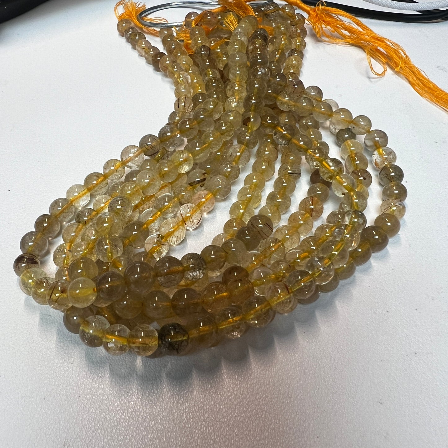 Golden Rutile Quartz 8mm 16" Strands all natural