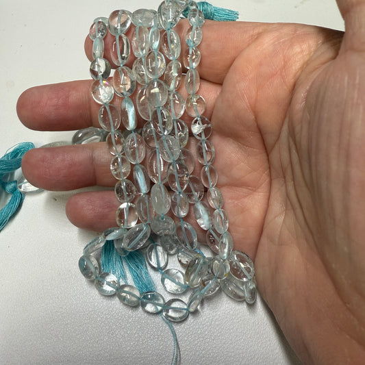 Natural Aquamarine Smooth oval beads 16" around 8x12