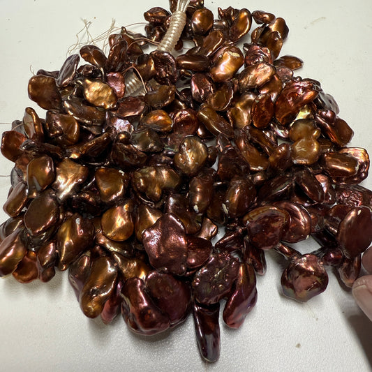 "Chocolate" color Keshi Cornflake Pearls 16" graduated