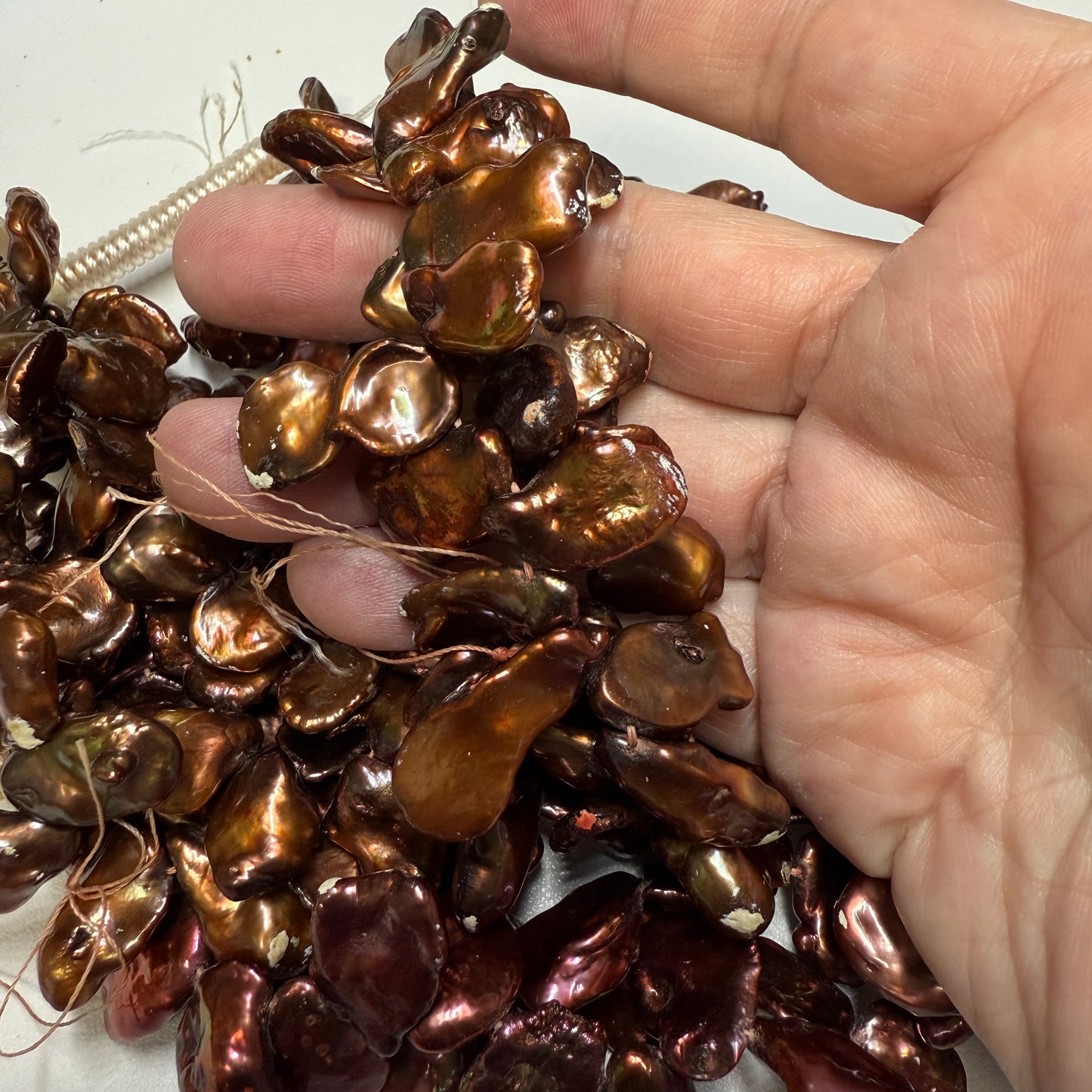 "Chocolate" color Keshi Cornflake Pearls 16" graduated