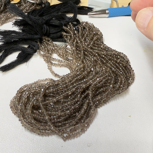 Smokey Quartz faceted beads 3.5 mm 16" natural