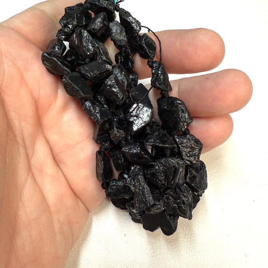 Black Natural Tourmaline Rough Beads 16" strands