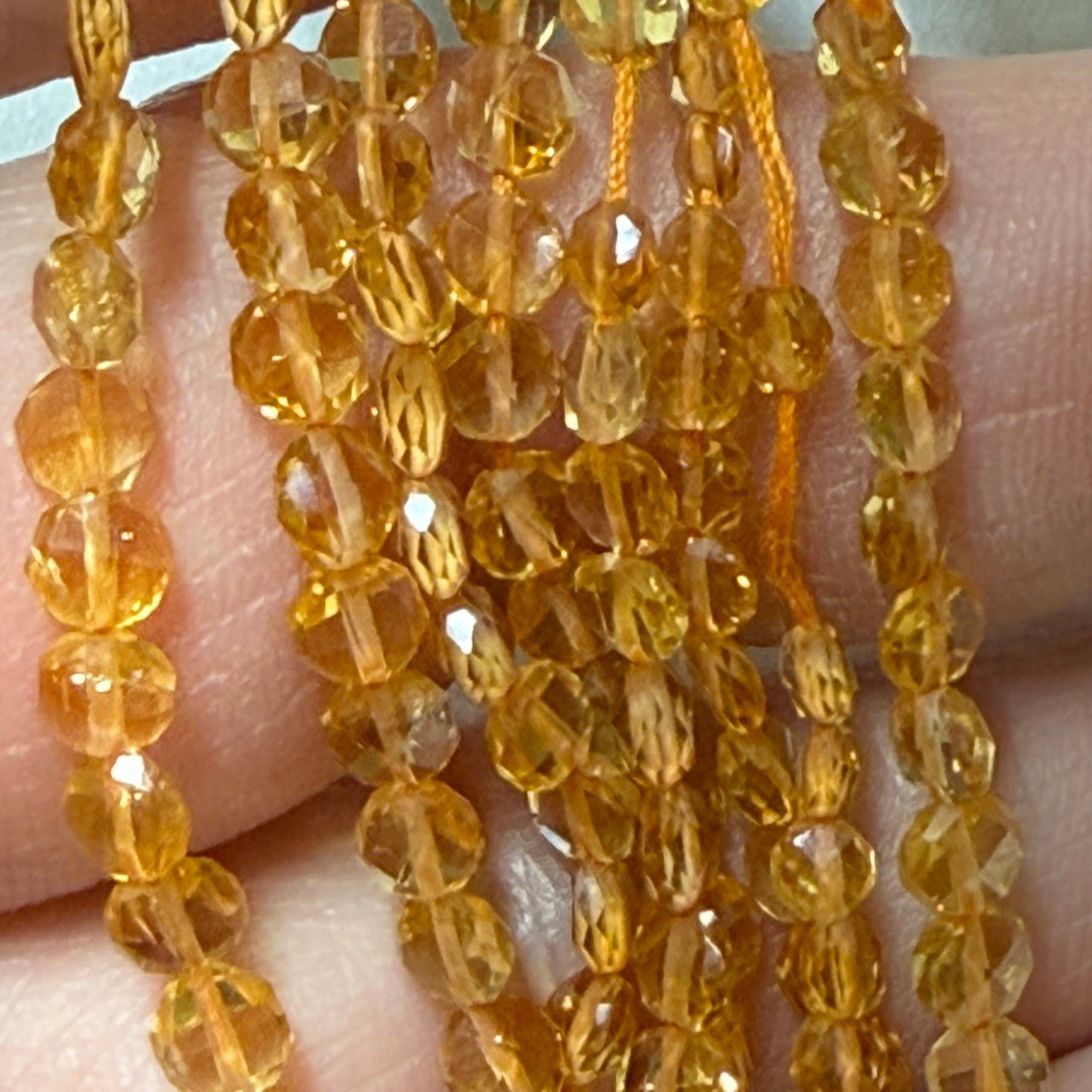 Citrine flat coin beads from Brazil 4 mm about 15"