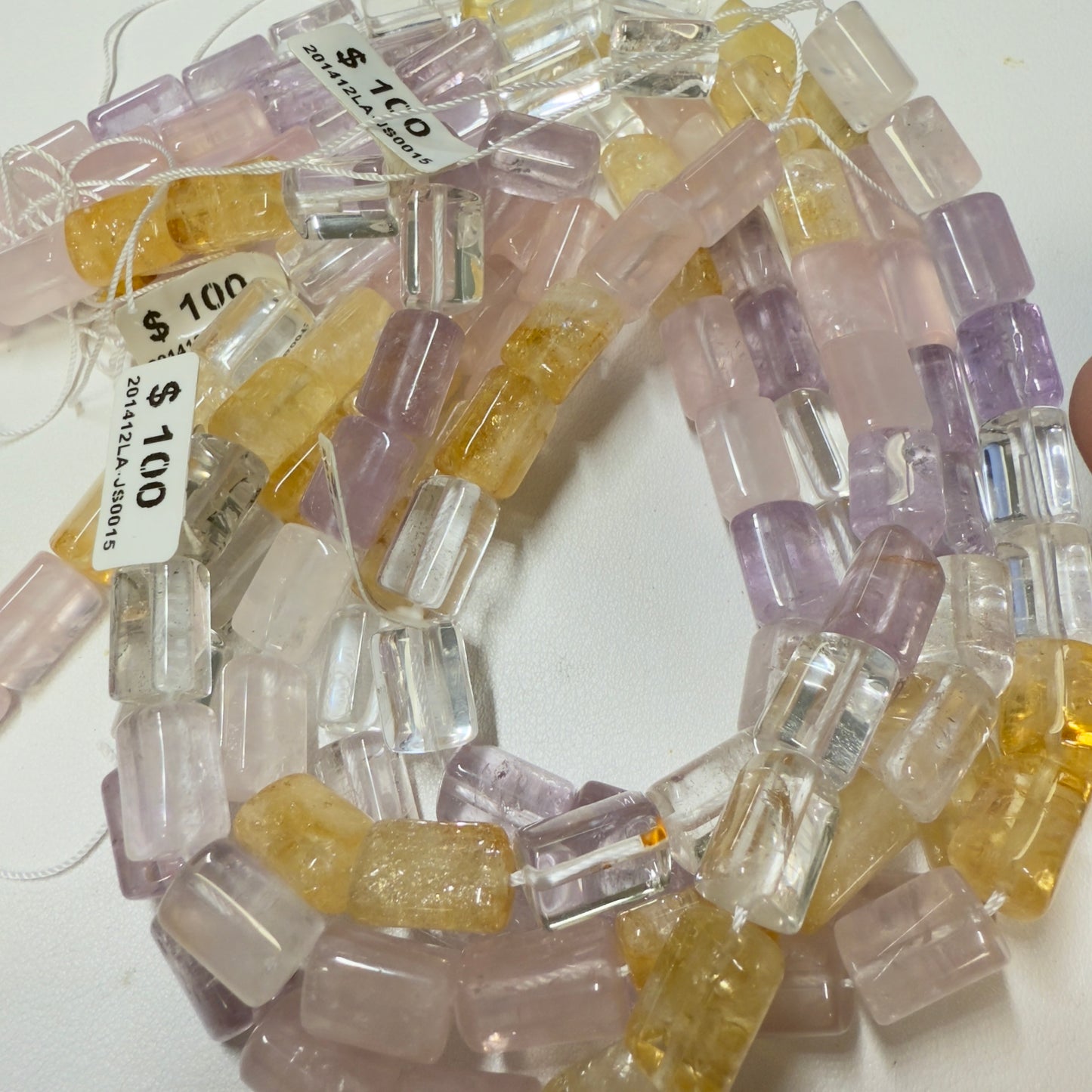 Mixed Quartz Triangle Beads Amethyst/Citrine/Ice/Rose 10x14 16"