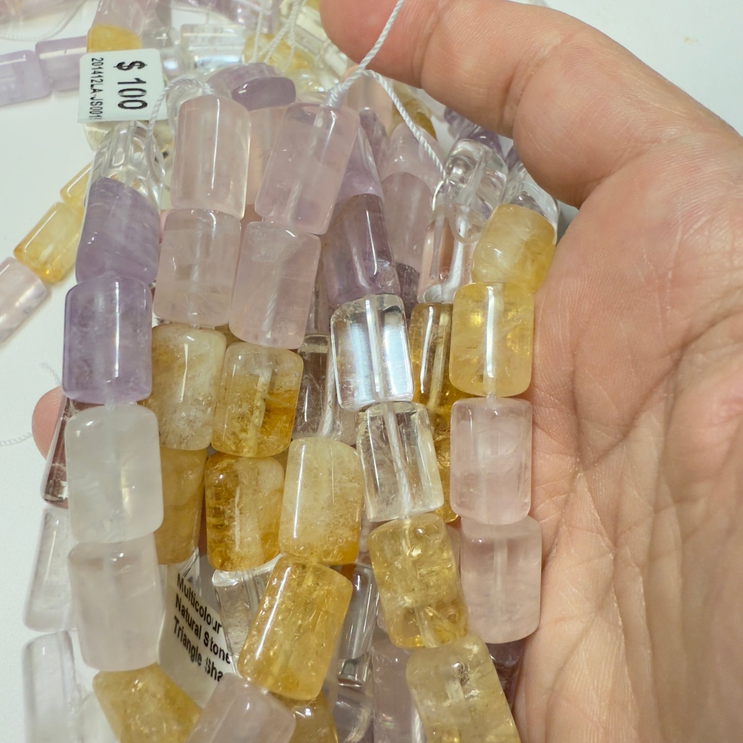 Mixed Quartz Triangle Beads Amethyst/Citrine/Ice/Rose 10x14 16"