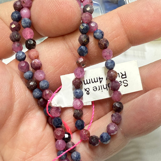 Ruby and sapphire faceted 4 mm round 16" lot #7
