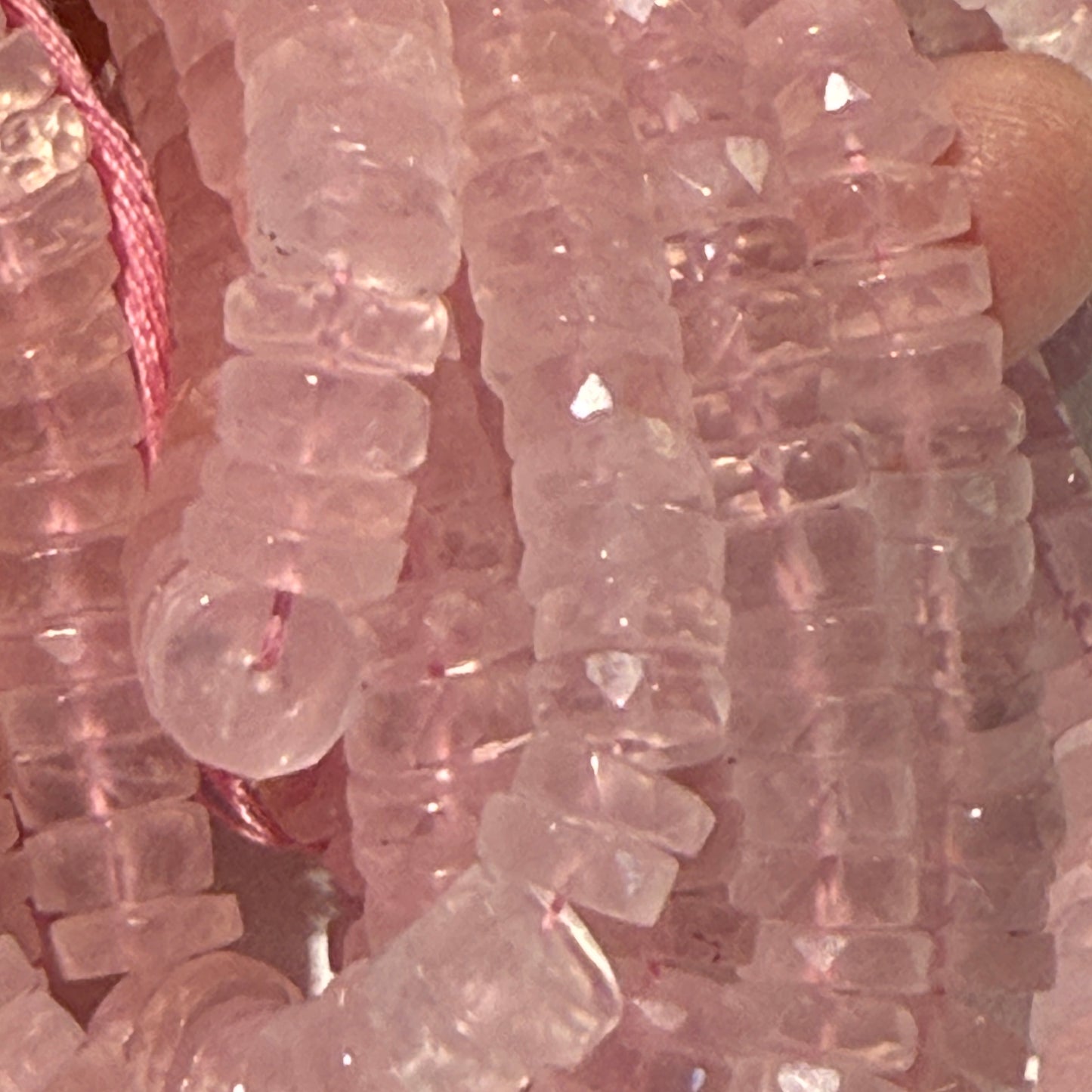 Rose Quartz Faceted "Tire" shaped beads approx. 8 mm 16" strands