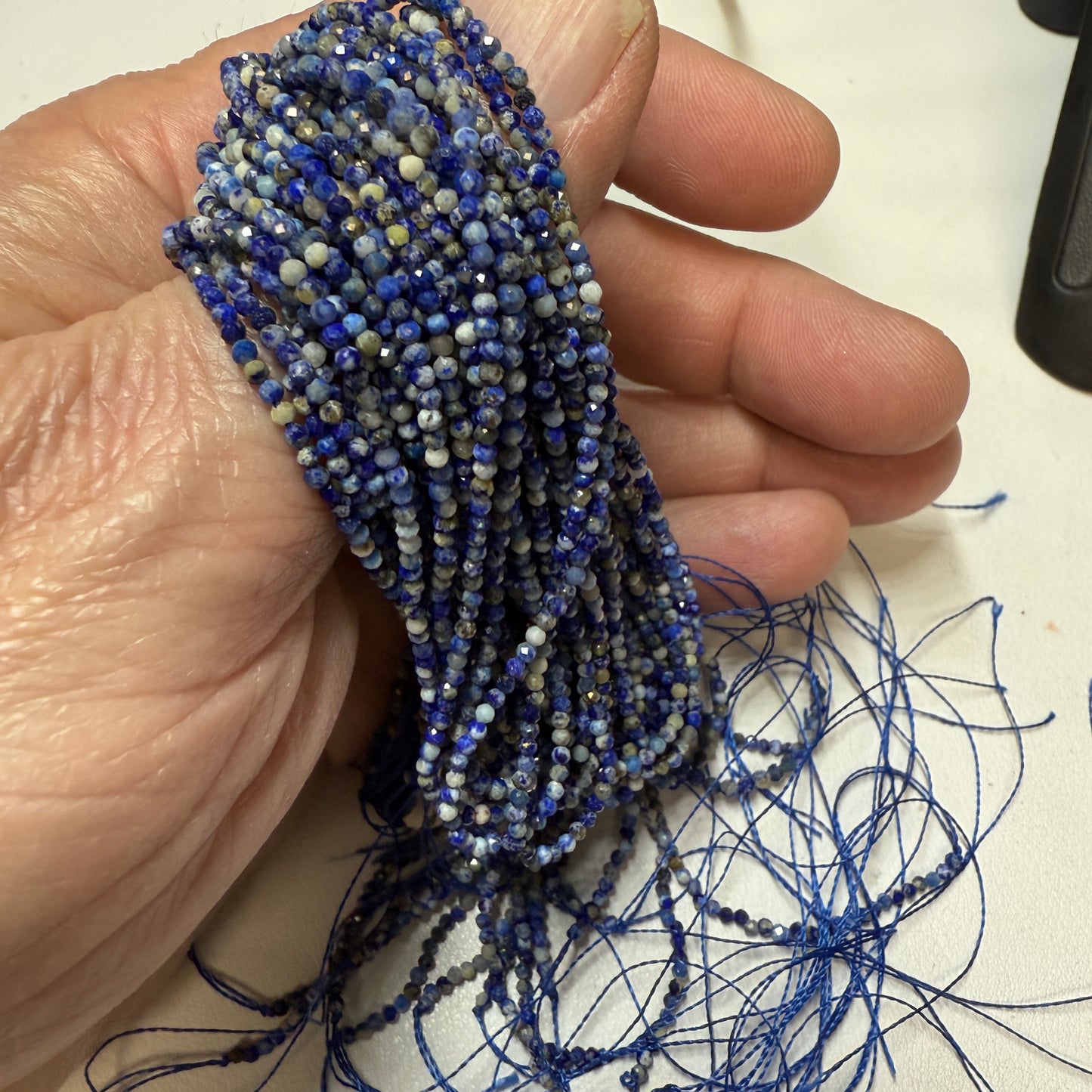 Lapis micro faceted round beads. 2 mm, 16" strands