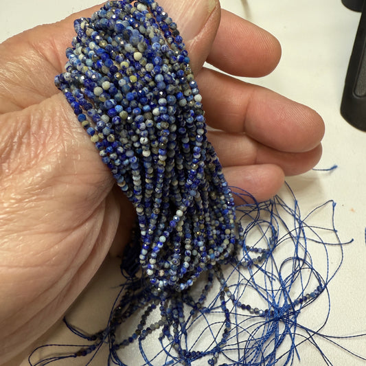 Lapis micro faceted round beads. 2 mm, 16" strands