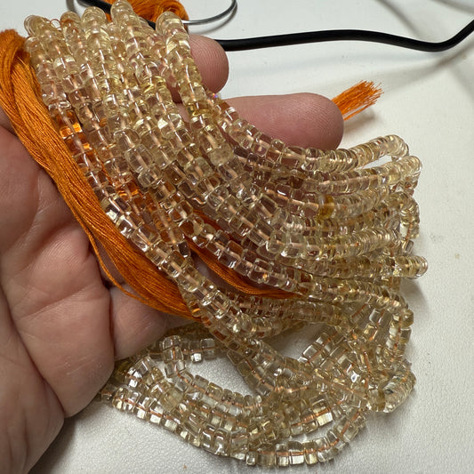 Citrine Smooth Cubes, 5 mm 16" strands mined in Brazil
