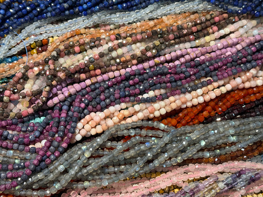 Gemstone Cube Beads 4mm 16" strands