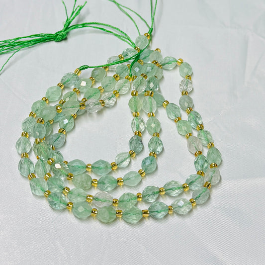 Green Fluorite 6x8 faceted olive shape, 16" strands super nice
