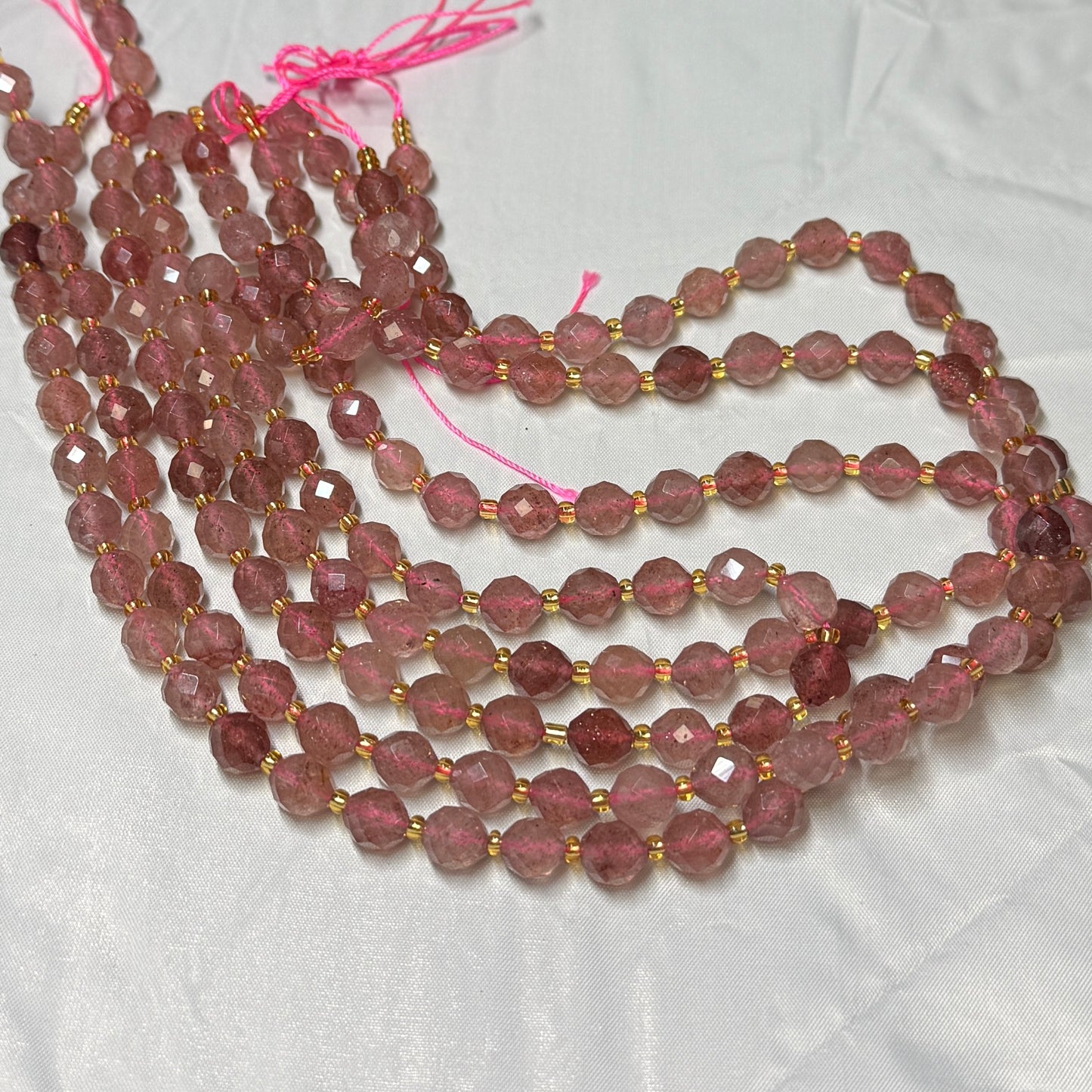 Natural Strawberry Quartz 6x8 faceted olive shape, 16" strands