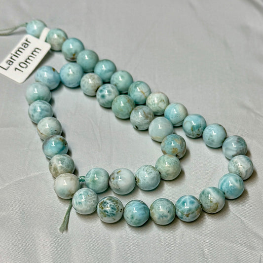 Larimar 10 mm round beads 16" long 66.7grams