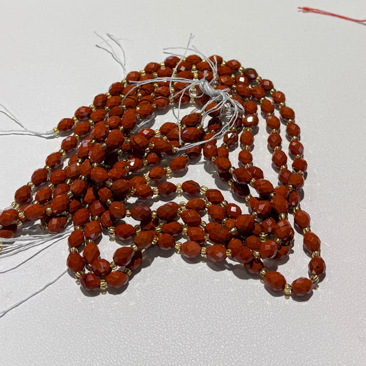 Red Jasper 6x8 faceted olive shape, 16" strands all natural