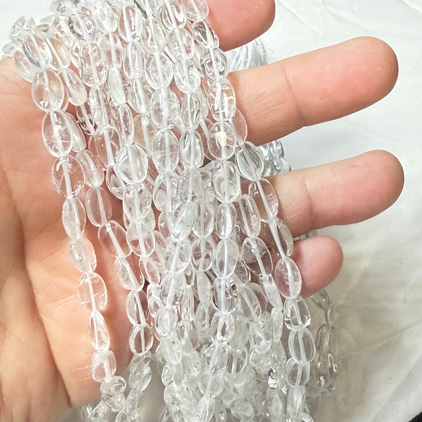 Natural "Ice" Clear Quartz 6x9 flat oval beads 16" strands