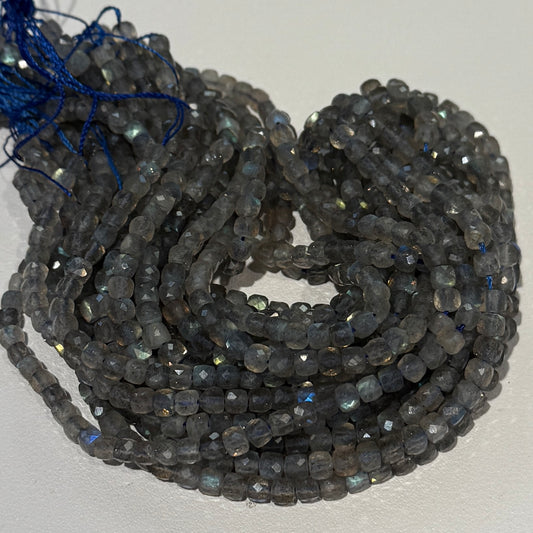 Labradorite Faceted Cubes 4 mm 16" strands Loads of Flash and Sparkle!