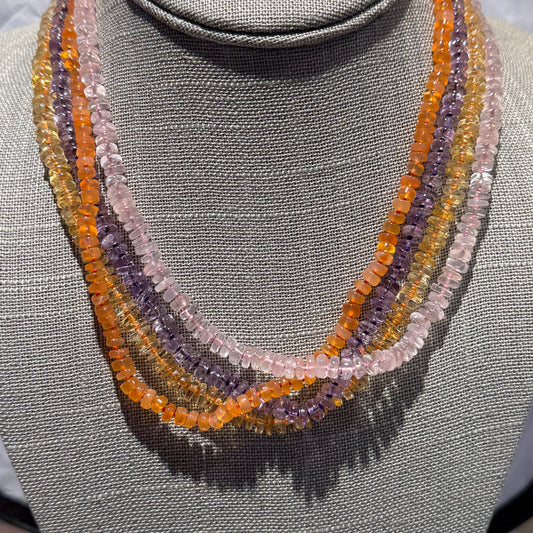 Gemstone Smooth 6mm Roundel knotted necklaces with vermeil extension clasp 16-20"