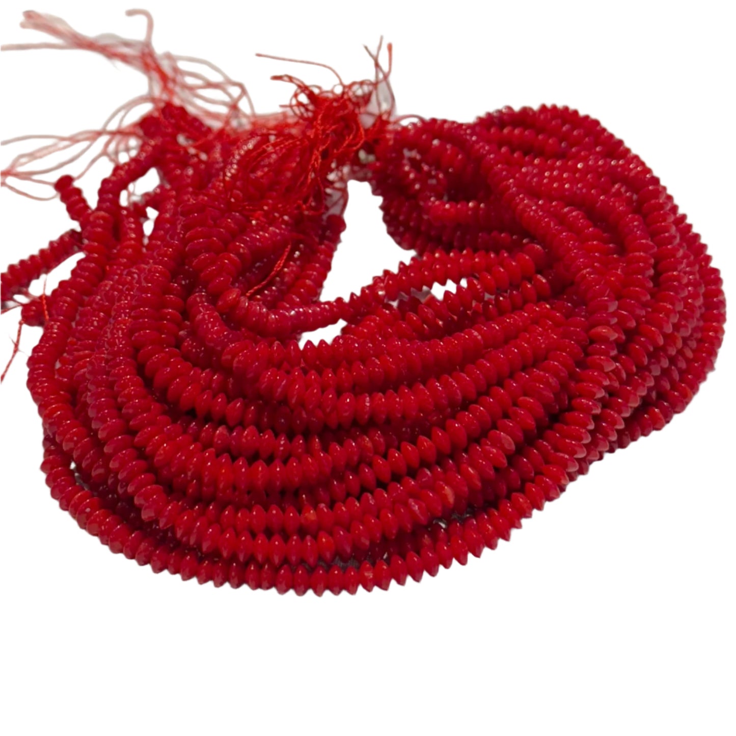 Red Coral Abacus Shaped beads 4 mm 16" strands COLOR ENHANCED