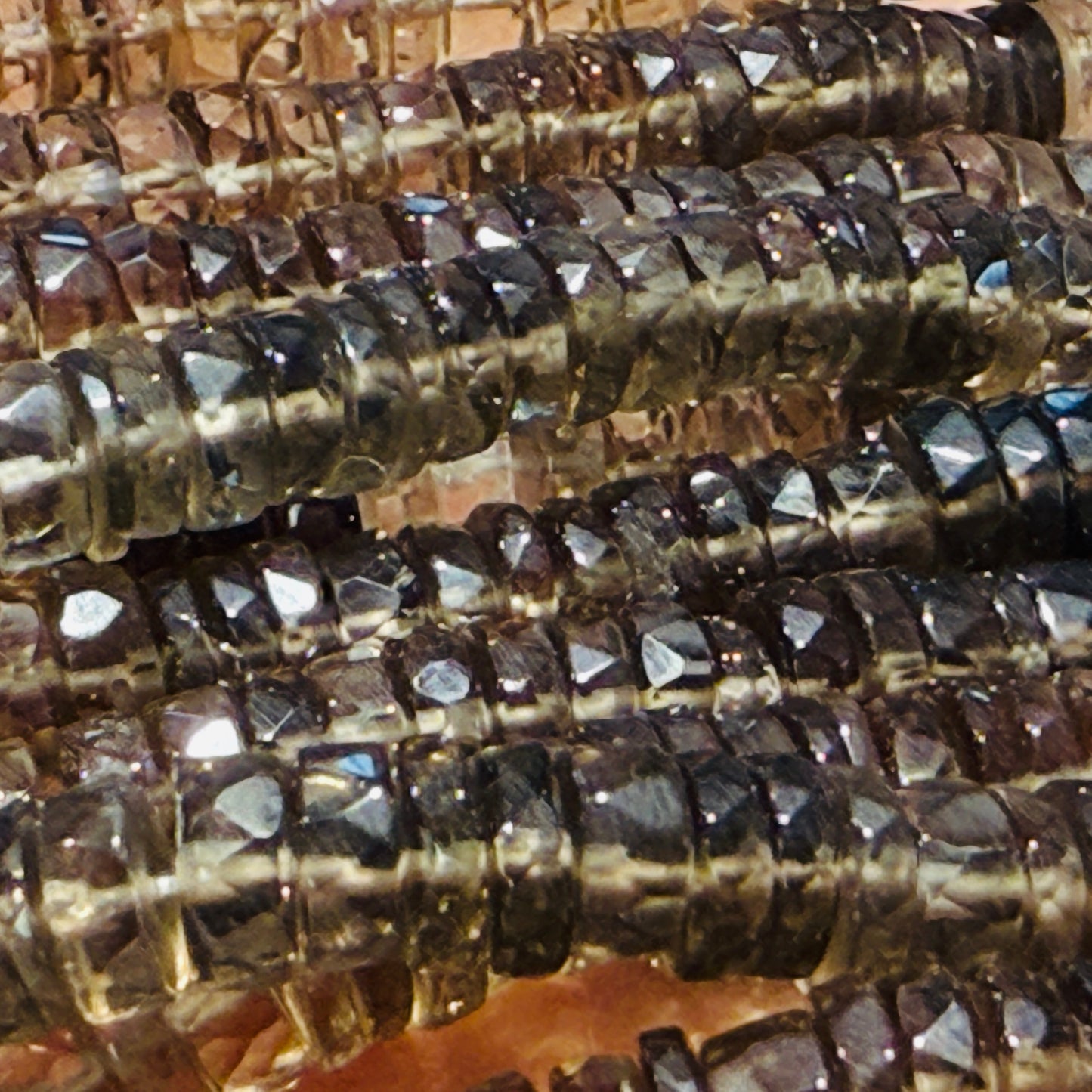 Smokey Quartz 7 mm 15" Tire Shaped faceted beads, ombre of color