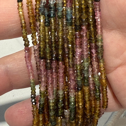 Multi Color Tourmaline Faceted Roundels 2.5mm 15" strands
