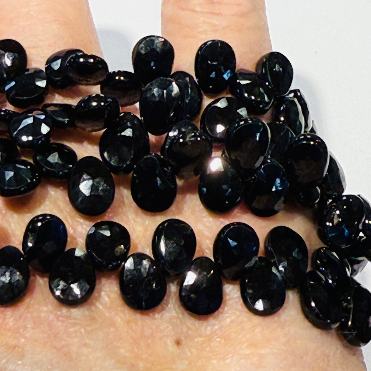 Black Spinel Briolettes Faceted, about 10" strands