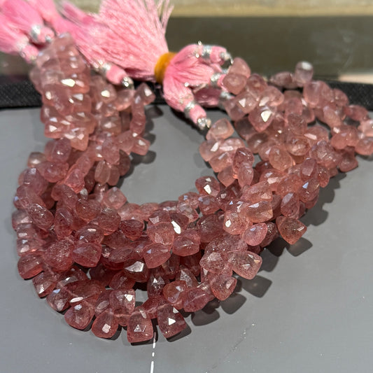 Strawberry Quartz faceted trapezoid briolettes approx 7" strands AAA quality
