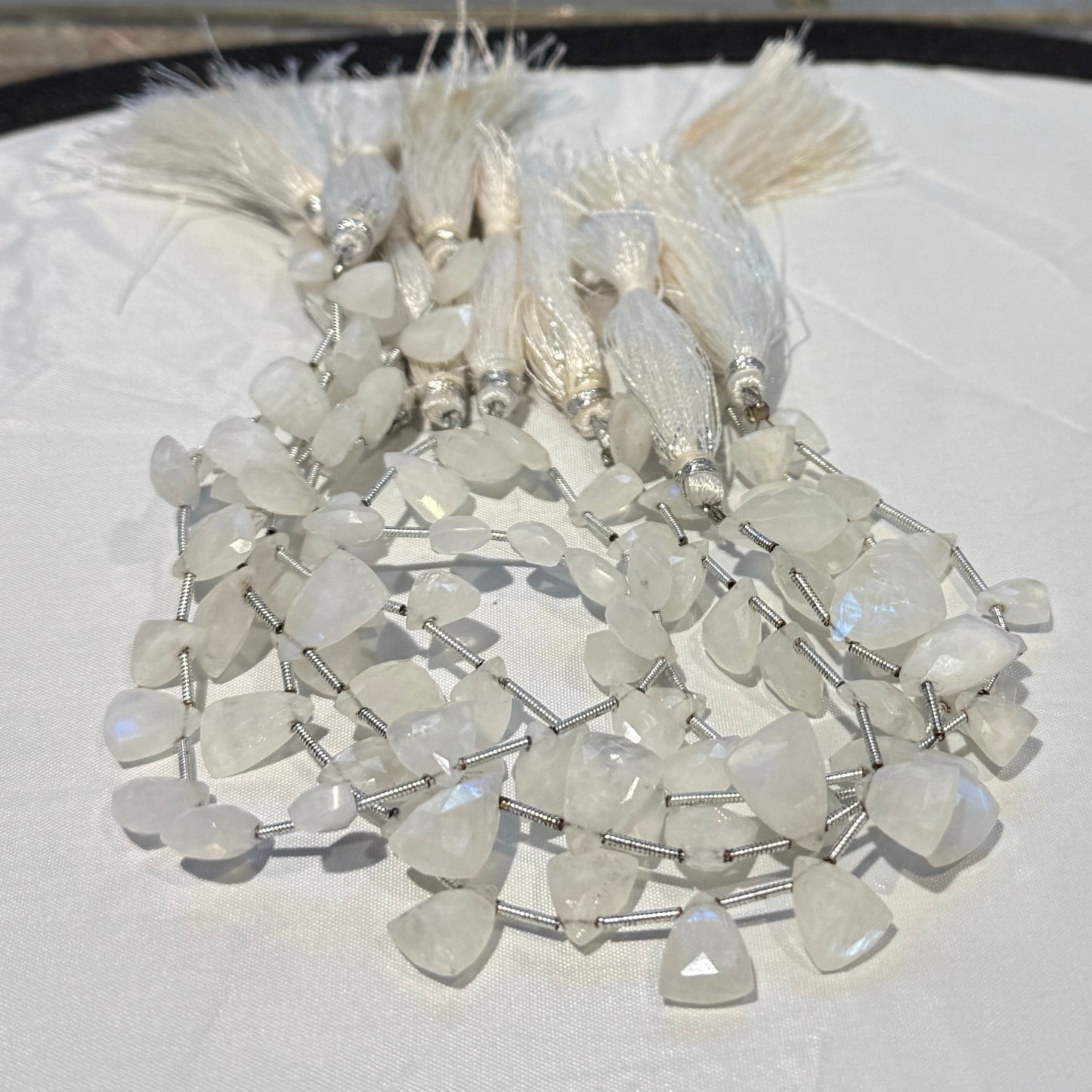 Moonstone Faceted Triangles approx 7" strands, lots of flash!