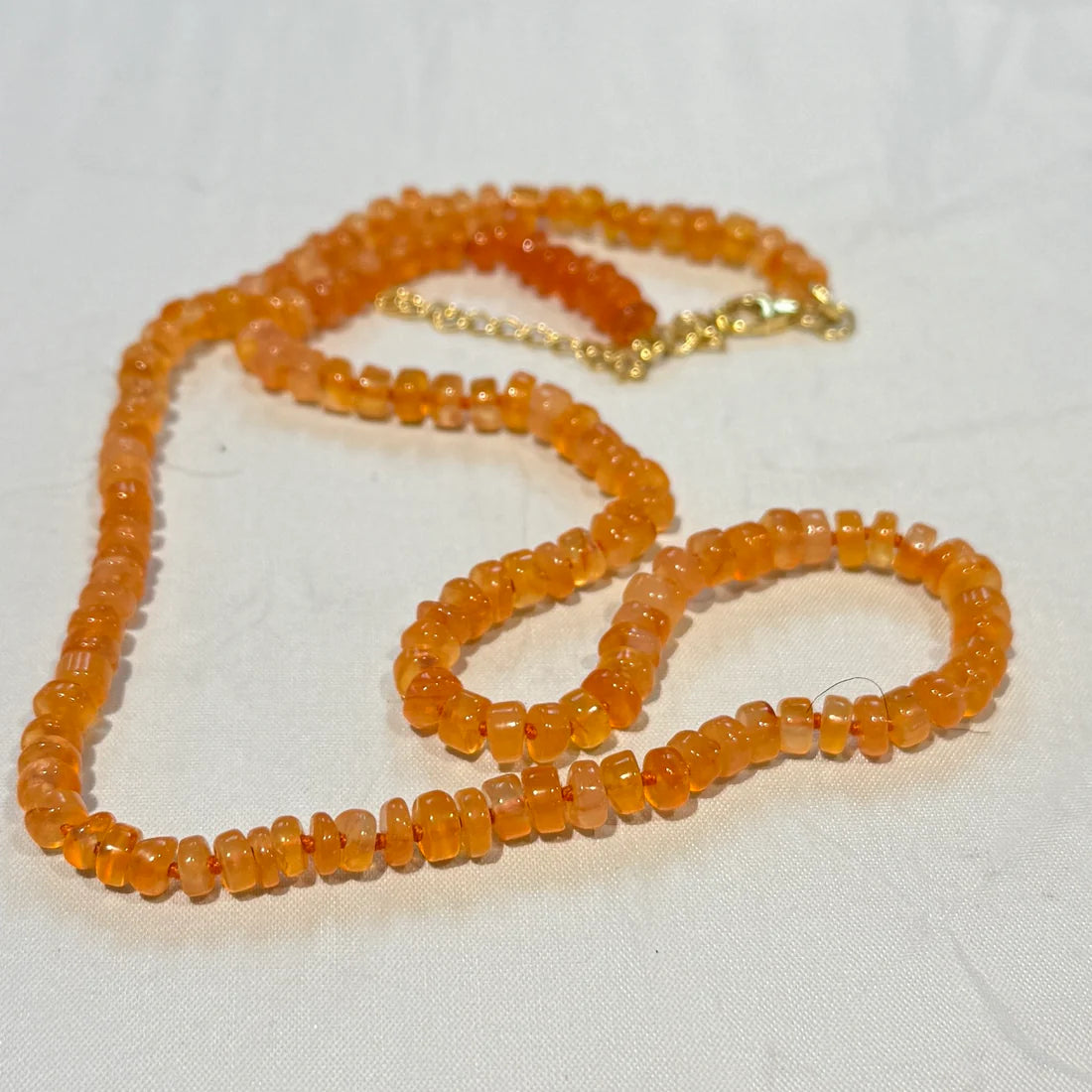 Gemstone Smooth 6mm Roundel knotted necklaces with vermeil extension clasp 16-20"