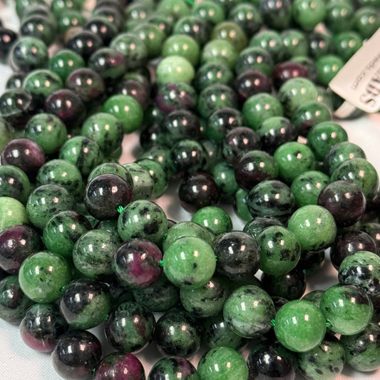 Ruby in Zoisite 10 mm round beads 15" strands