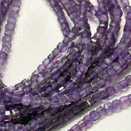 Genuine amethyst Faceted cubes 3mm 15" strands