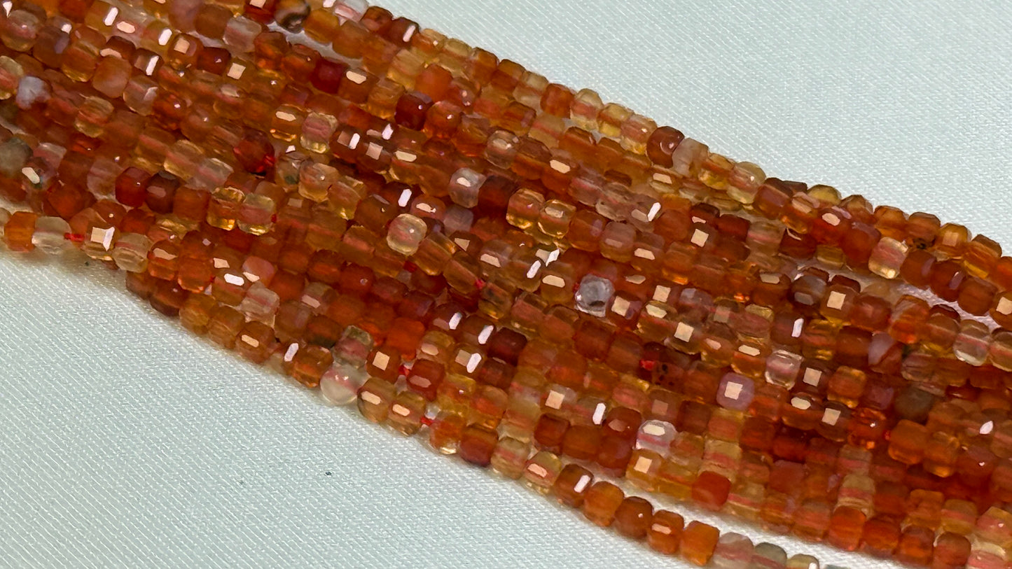 Vibrant Carnelian Faceted Cube Beads - 2 mm, 15" Strands