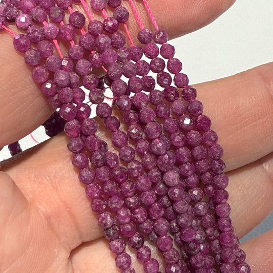 Ruby Beads 3mm faceted, all natural!  approx 15" long