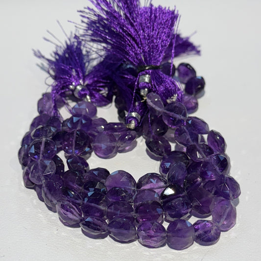 Amethyst Faceted Coin shaped beads approximately 11mm 8" strands, all natural!