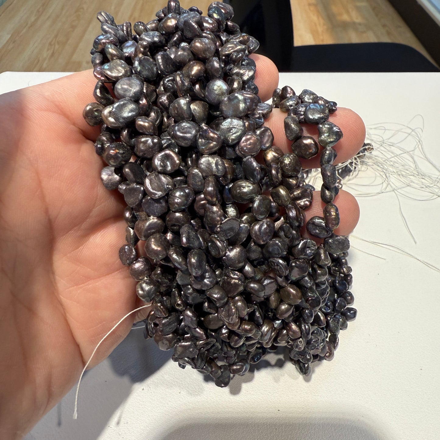 Peacock Keshi pearls 6 mm 15" strands, real pearl, enhanced color