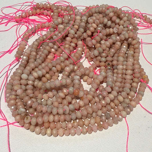 Pink Peruvian Opal faceted 5 mm roundels, 15" strands all natural