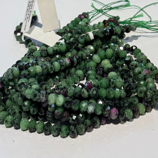 Ruby in Zoisite faceted roundels 4x6mm 15" strands, all natural
